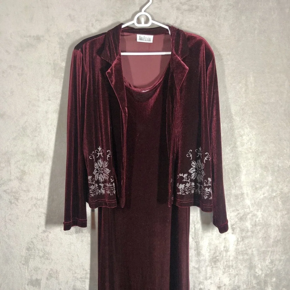 VTG 90s Velvet Maxi Dress Size M/L Burgundy 2pc Whimsigoth Dark Fairy Witchy - Picture 1 of 9
